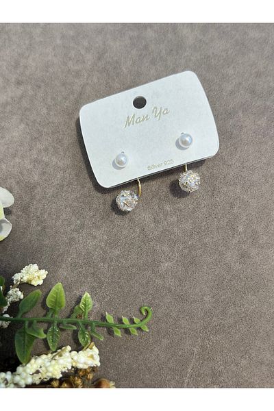 VİYA Gold Pearl Stone Steel Earrings