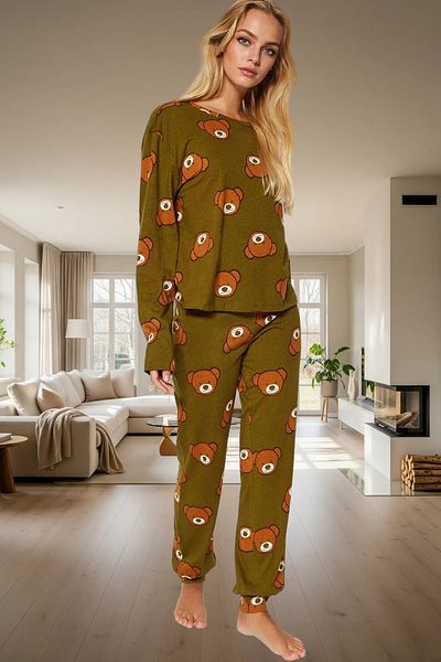 PayBuy Women's Teddy Bear Pajama Set 100% Cotton Pipe Leg Long Sleeve Comfortable Sleep Special Design Lasting