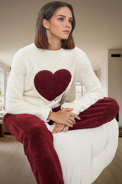 PayBuy Women's Winter Wellsoft Pajamas Set Heart Casual Home Wear Set Comfortable Cut