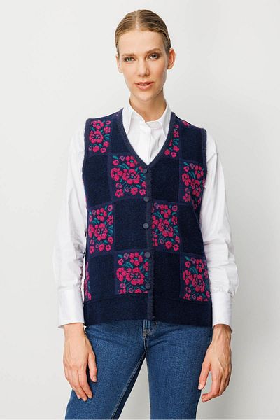 Desen Triko Women's Pıtırcık Floral Patchwork Felt Wool Vest Sıgglen