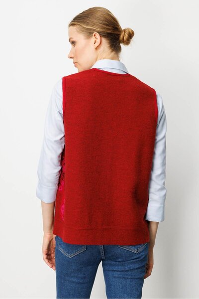 Desen Triko Women's Pıtırcık Floral Patchwork Felt Wool Vest Y.Red_Sıklamen