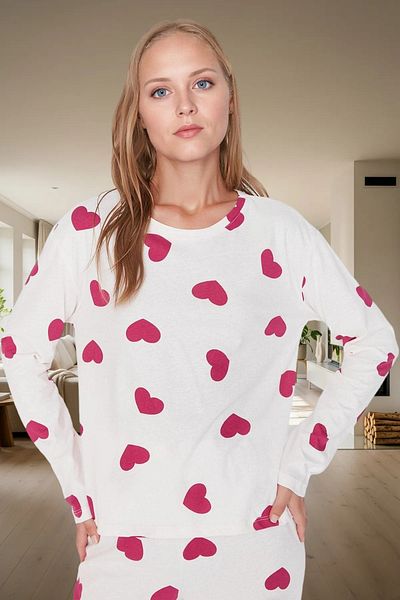 PayBuy Women's Heart Pattern Cotton Pajamas Set Casual Sleep Comfortable Cut for Winter Seasons