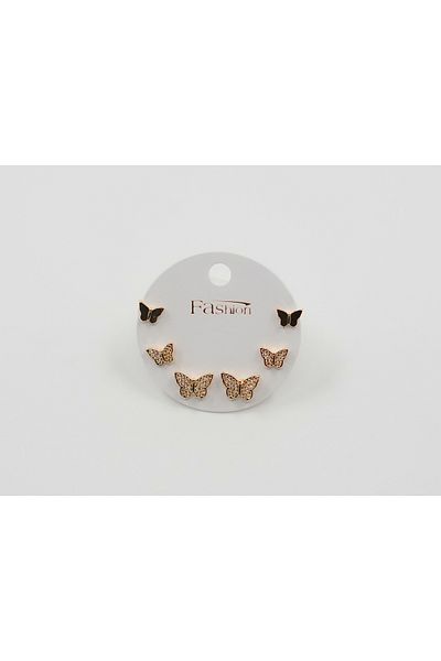 Sumen Butik Butterfly Figured Steel Earring Set Gold and Silver Color