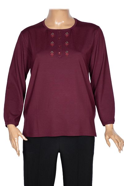Pıtırcık Cimariva Women's Neşe Plus Size O Neck Robe Embroidered Burgundy Blouse