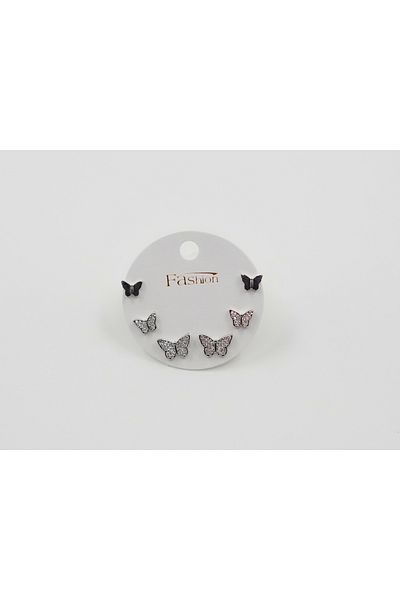 Sumen Butik Butterfly Figured Steel Earring Set Gold and Silver Color