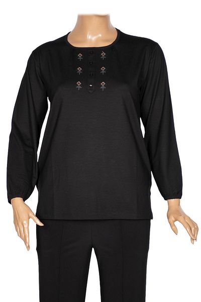 Pıtırcık Cimariva Γυναικεία Joy Plus Size O Neck Robe Κεντημένη Μαύρη Μπλούζα