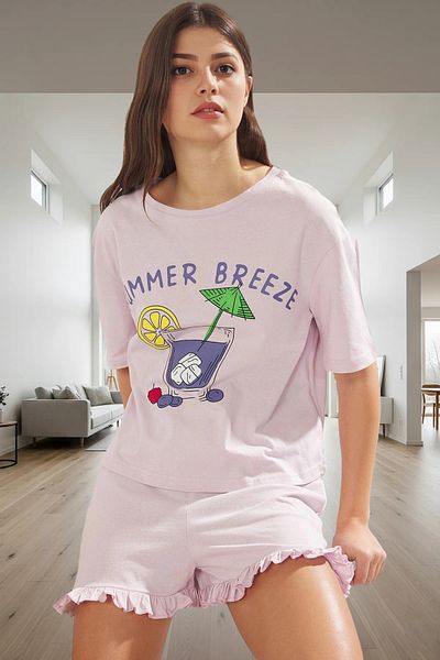 PayBuy Women's Summer 100% Cotton Ruffled Pajama Set Comfortable and Stylish Professional Appearance Use