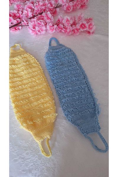 SOUL BY A&B Hand Knitted 2-Pack Bath Towel Bath Scrub Blue Yellow Fiber Fb Mother Father Child