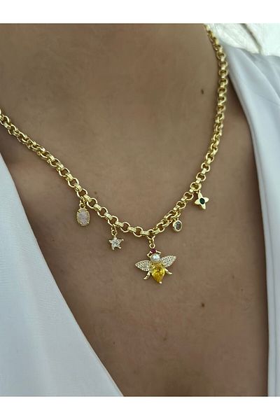 MyladyAccessoriess Bee and Star Detail Charm Steel Necklace