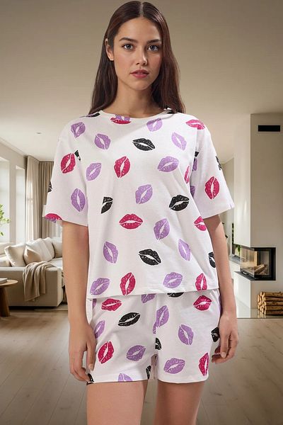 PayBuy Women's Lip Pattern Cotton Short Sleeve Pajamas Set Casual Home Wear Summer Modern Style Quality Craftsmanship