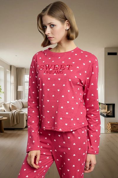 PayBuy Women's Heart Patterned Cotton Pajamas Set Comfortable Home Wear Set Premium Quality Modern Style