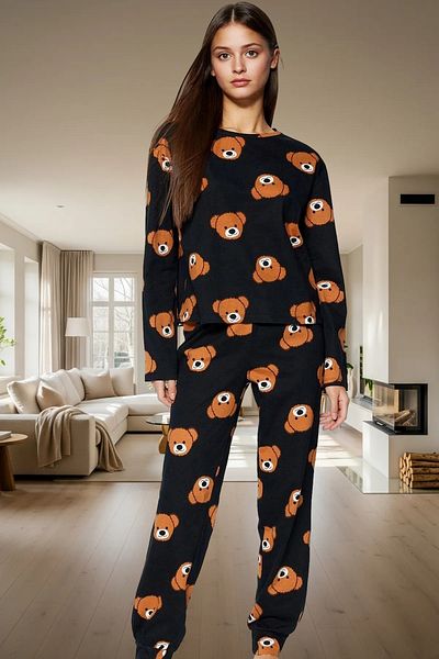 PayBuy Women's Teddy Bear Pajama Set 100% Cotton Pipe Leg Long Sleeve Comfortable Sleep Special Design Lasting