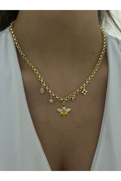 MyladyAccessoriess Bee and Star Detail Charm Steel Necklace