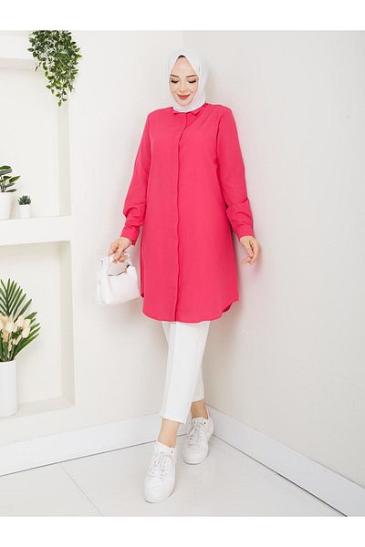 FERHEL Women's Long Boyfriend Shirt Tunic, Full Fit Long Hijab Shirt That Doesn'T Show Inside