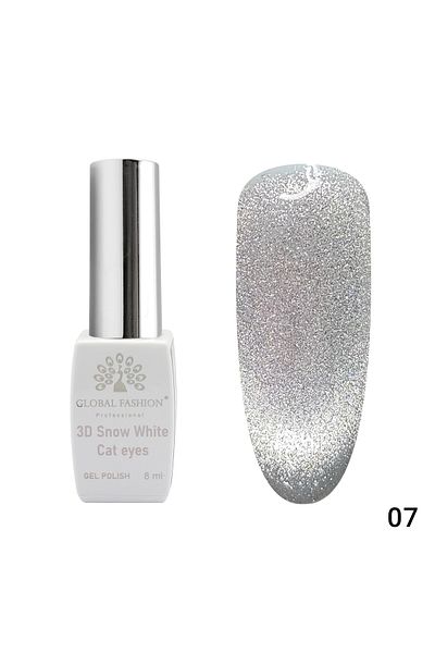 global fashion Oja semipermanenta, Snow White, 3D Cat Eye, Global Fashion 8ml, 07