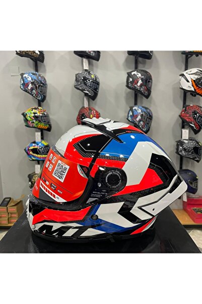 MT Helmets Kask Thunder 4 Sv Valıant A0 Parlak Inci Beyaz Mavi Kırmızı