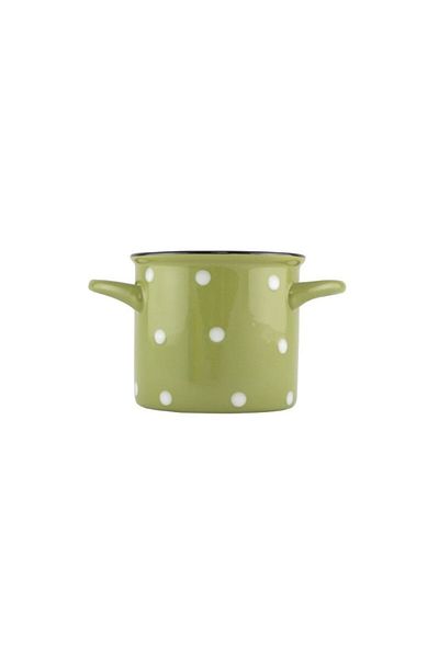 gogiva Ceramic green mug with handles 400 ml, polka dot design, suitable for muesli, soups and stews, 10 cm