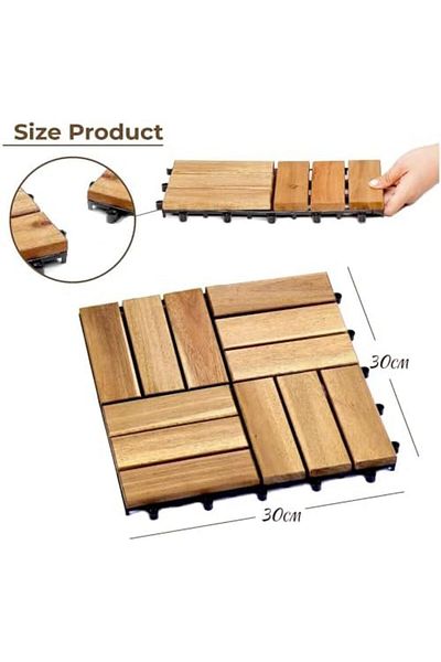 genric FFD Pack of 10 Wooden Decking Tiles – Interlocking Waterproof Hardwood Floor Tiles