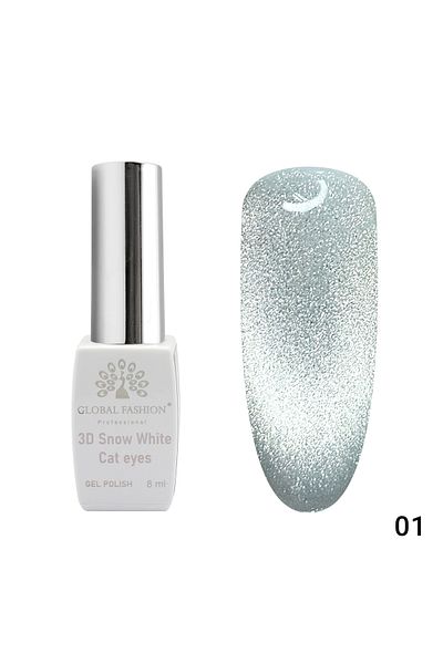 global fashion Oja semipermanenta, Snow White, 3D Cat Eye, Global Fashion 8ml, 01