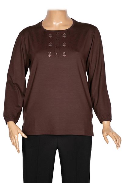 Pıtırcık Cimariva Γυναικεία Joy Plus Size O Neck Robe Κεντημένη καφέ μπλούζα