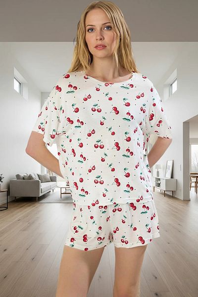 PayBuy Women's Comfortable Summer Cherry Patterned Viscose Pajama Set Professional Appearance Carefully Selected