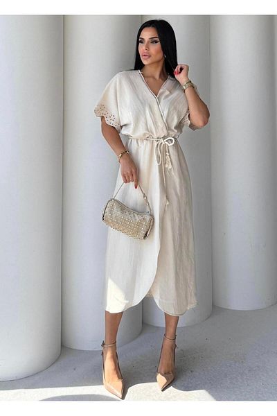 EGZOTİK ASORTİK Double Breasted Brode and Lace Detail Dress