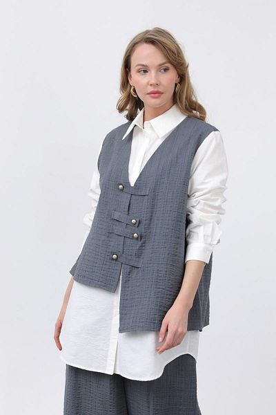 Puane Women's Front Vest Look Epaulet Trousers Suit 14327Tks