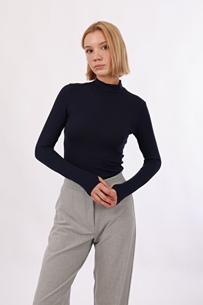 Yade Fashion Kadın Parmak Detaylı Body – Lacivert