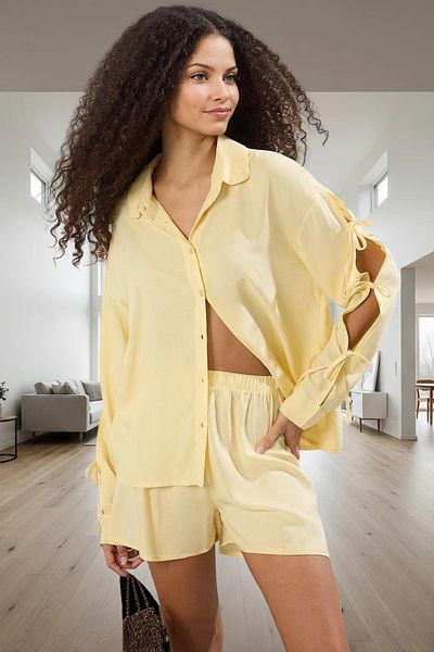 PayBuy Women's Viscose Pajamas Set with Tie Shorts Comfortable Homewear Long-Lasting Elegant Design
