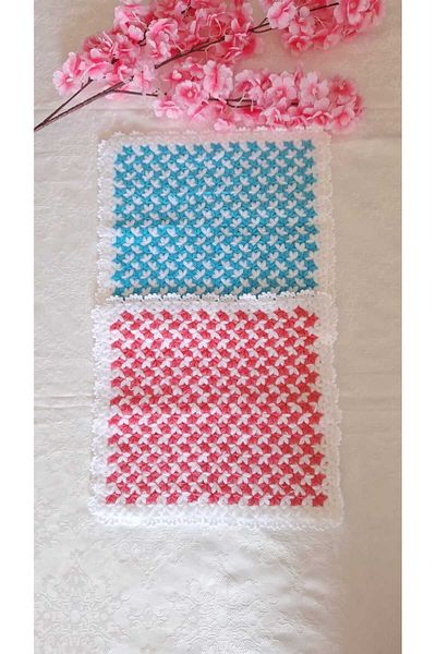 SOUL BY A&B Hand Knitted 2 Lif Pink Blue Bath Towel Bath Scrub Soft Child Teenager
