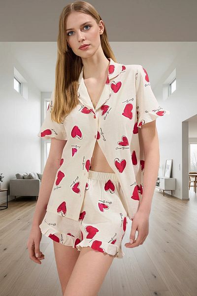 PayBuy Women's Heart Flounced Cotton Pajamas Set Comfortable Summer Home Wear Trend Design Professional Appearance