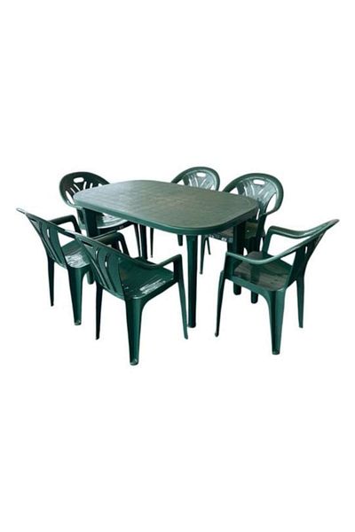sterk Set Masa Ovala si 6 scaune, pentru gradina, culoare verde, din plastic (polipropilena), 135 cm