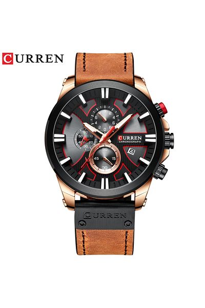 Curren Elegant Men's Watch 8346, Quartz, Stainless Steel and Leather, Black/Gold