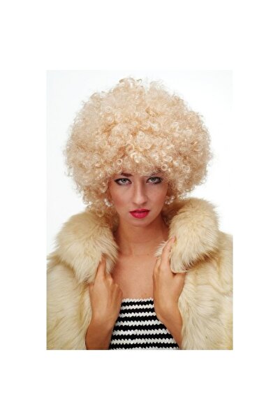 ForWhat Perucă afro ondulată galbenă aurie pentru birou, acasă, birou, activități, spectacol, costum