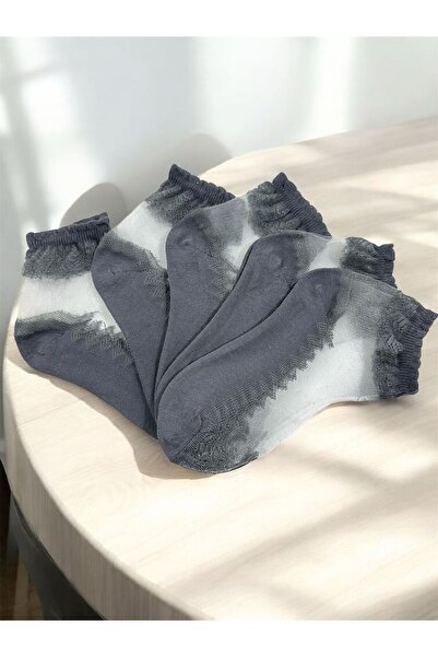 BYNDRSOCKS 5 чифта дамски дантелени памучни чорапи, сиви
