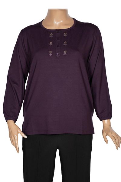 Pıtırcık Cimariva Women's Neşe Plus Size O Neck Robe Embroidered Plum Blouse