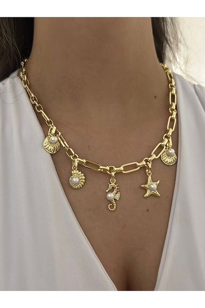 MyladyAccessoriess Sea Horse Pearl Detail Charm Steel Necklace