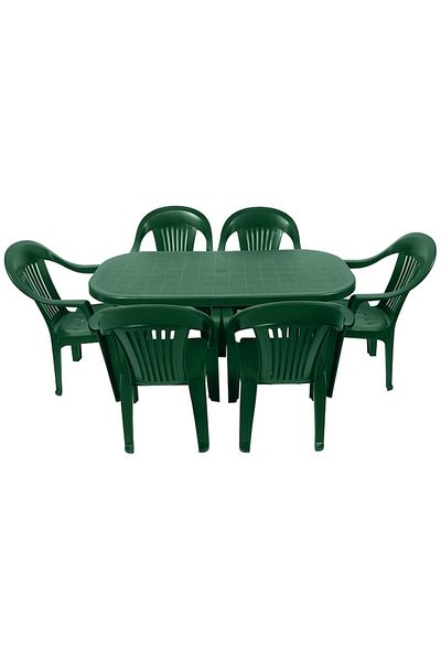 sterk Oval Table and 6 Chairs Set, for garden, green color, made of plastic (polypropylene), 135x70x72