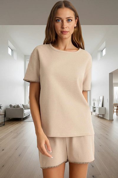 PayBuy Women's Waffle Fabric Short Sleeve Pajamas Set Summer Comfortable Homewear for Daily Use