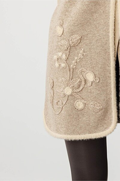 Desen Triko Women's O-Neck Floral Long Wool Vest K.Beige