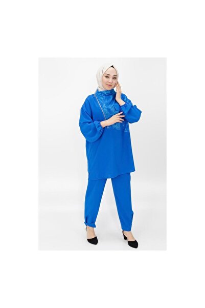 Puane Aerobin Fabric Collar Zipper Detail Double Women's Suit 14207