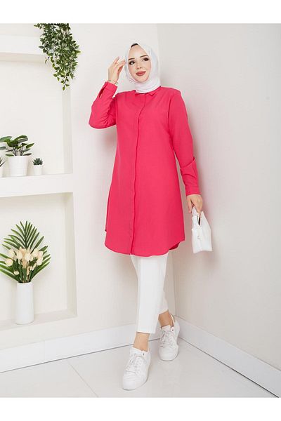 FERHEL Women's Long Boyfriend Shirt Tunic, Full Fit Long Hijab Shirt That Doesn'T Show Inside