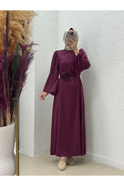MİHRA STORE Rochie din satin Nevin Stoned Rose-BN4346 Roșu Claret