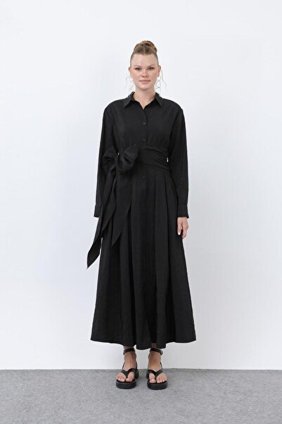 Loreen Shirt Collar Women's Linen Dress 20661