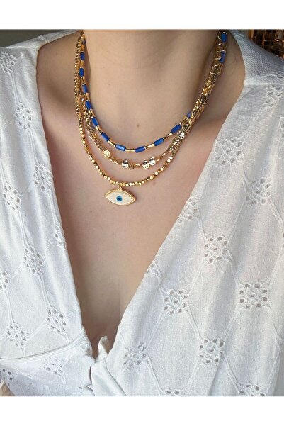 CHARMLUCKY 3-Piece Blue Eye Necklace Combination