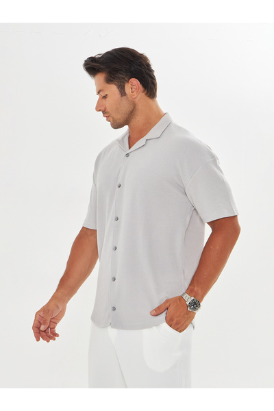 ZİNOX Cămașă casual pentru bărbați cu mânecă scurtă supradimensionat cu guler Apaş cu model răsucit