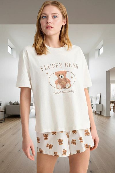 PayBuy Women's Teddy Bear Printed Cotton Short Sleeve Pajama Set Trendy Design Carefully Selected