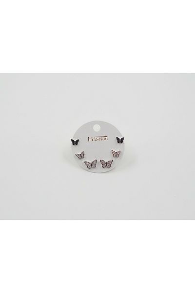 Sumen Butik Butterfly Figured Steel Earring Set Gold and Silver Color