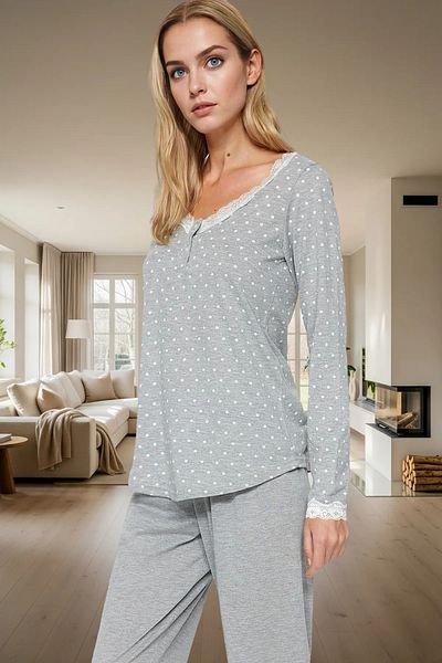 PayBuy Women's Polka Dot Lace Pajamas Set Comfortable Cotton Knitted Winter Stylish Appearance Durable Material