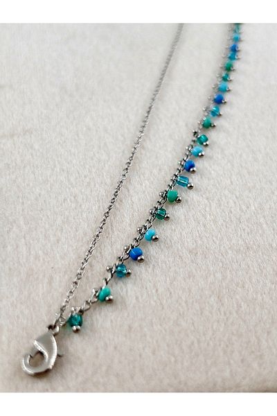 Siya Silver Double Chain Beaded Steel Anklet